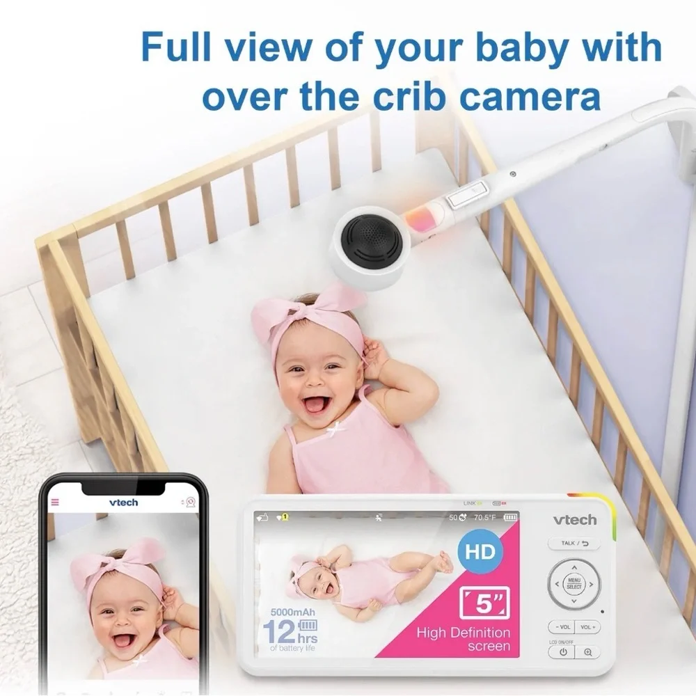 Brand New VTech White Over-the-Crib Smart HD Video Monitor WiFi, and nightlight